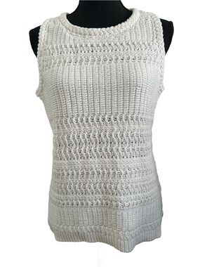White House Black Market Ivory Crochet Knit Tank. Size Medium